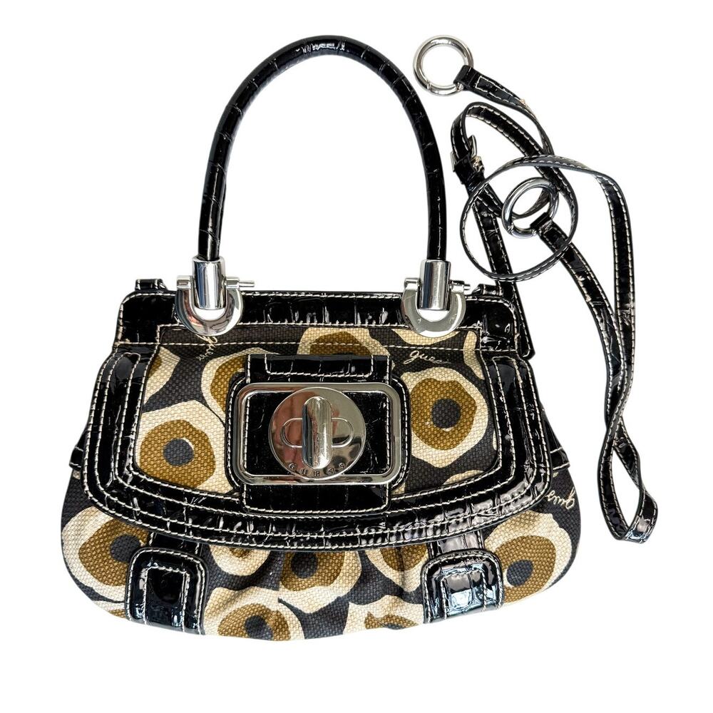 Rare Y2K GUESS Patent Croc Geometric Circle Mini Satchel Crossbody Bag